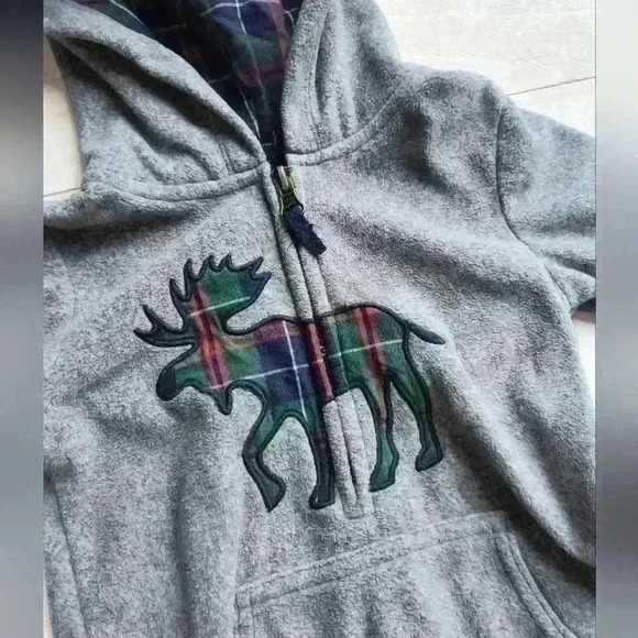 Carters 1PC Moose Animal Hooded Boys Fleece Jumpsuit Romper Coveralls Gray 18M - Picture 3 of 5